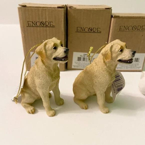 Russ Berrie Lot of  3 Encore Christmas Ornaments Yellow Labrador and Bone - Picture 2 of 9